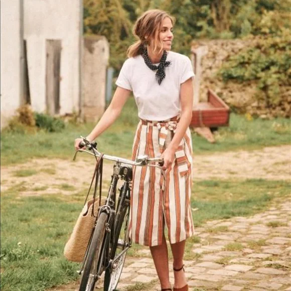 Sezane Striped Skirt in Brown and Cream - Picture 2 of 6